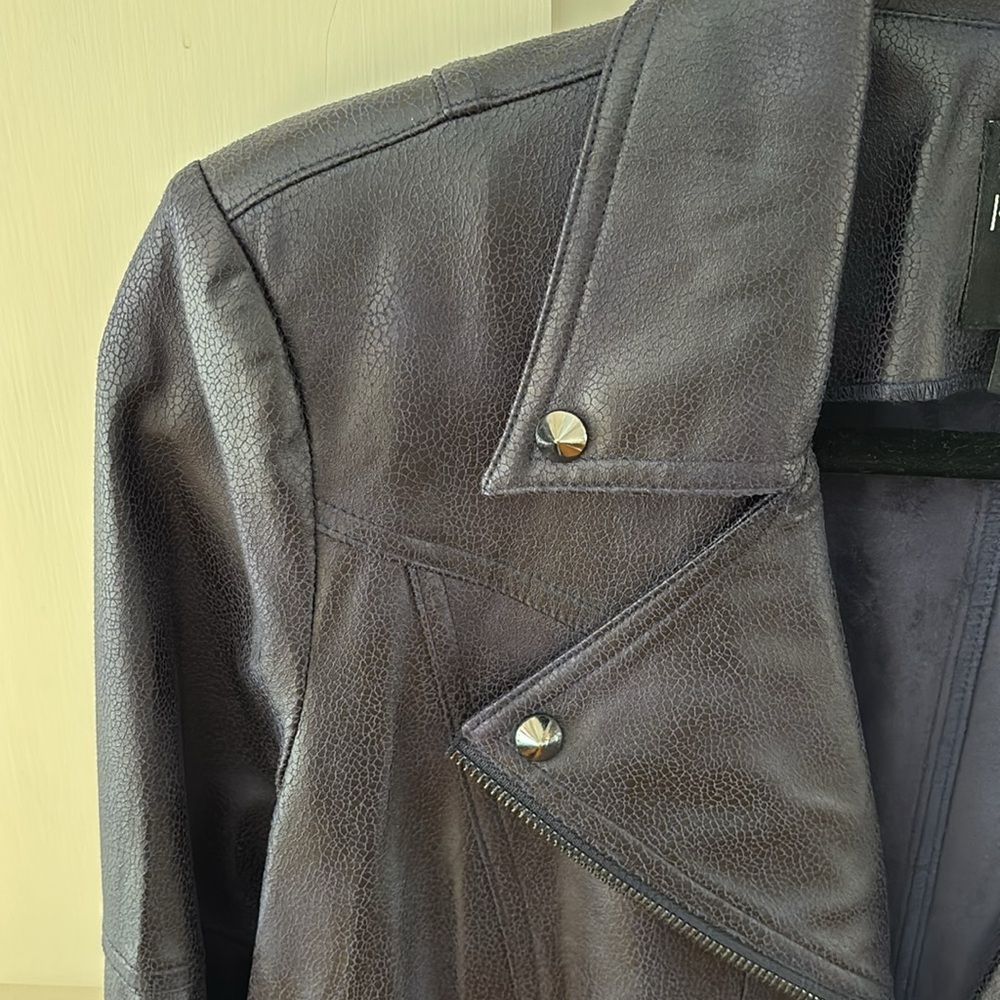 Insight New York Faux Leather Biker Jacket Deep Navy 10 - Picture 3 of 7